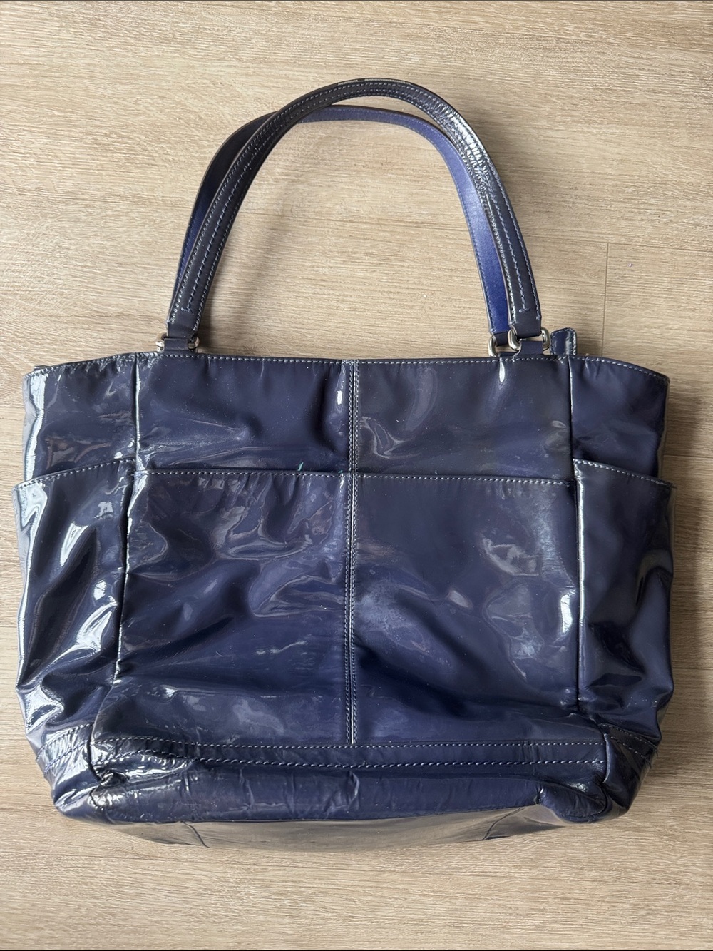 Coach Glossy Patent Navy Tote - Picture 7 of 11
